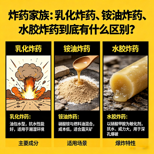 岭口镇炸药家族：乳化炸药、铵油炸药、水胶炸药到底有什么区别？